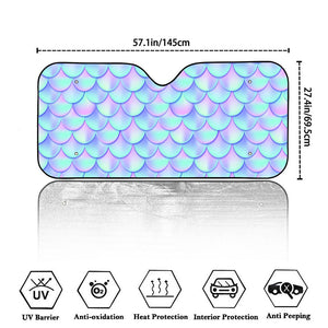 Blue Mermaid Scales Pattern Print Car Windshield Sun Shade