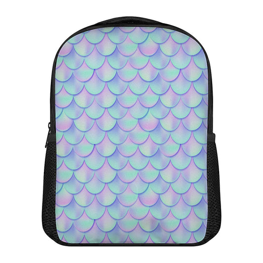 Blue Mermaid Scales Pattern Print Casual Backpack