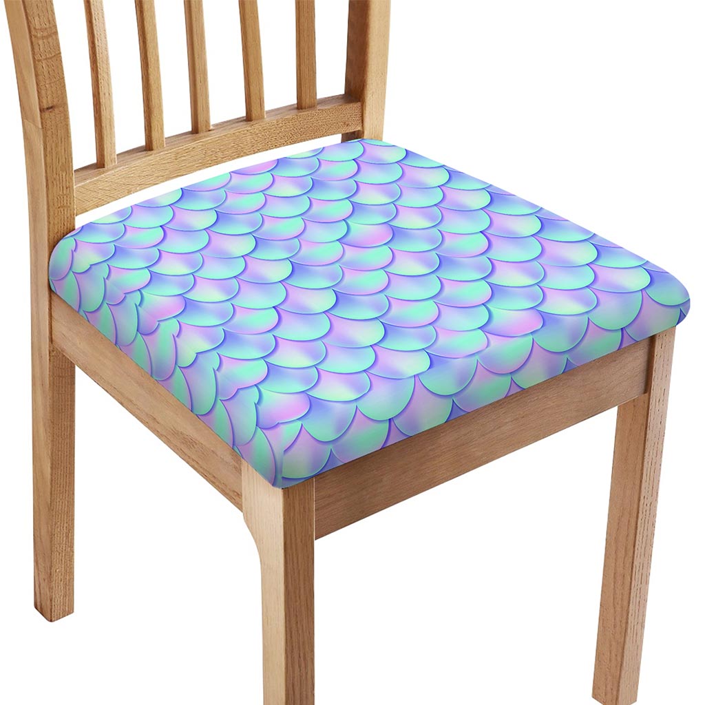 Blue Mermaid Scales Pattern Print Chair Cushion Cover
