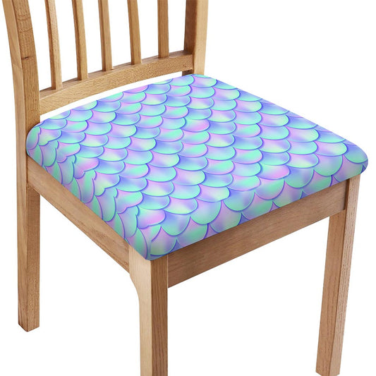 Blue Mermaid Scales Pattern Print Chair Cushion Cover