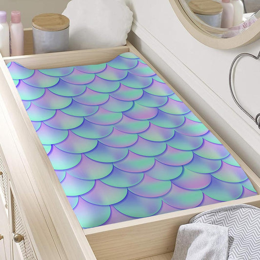 Blue Mermaid Scales Pattern Print Changing Pad Cover