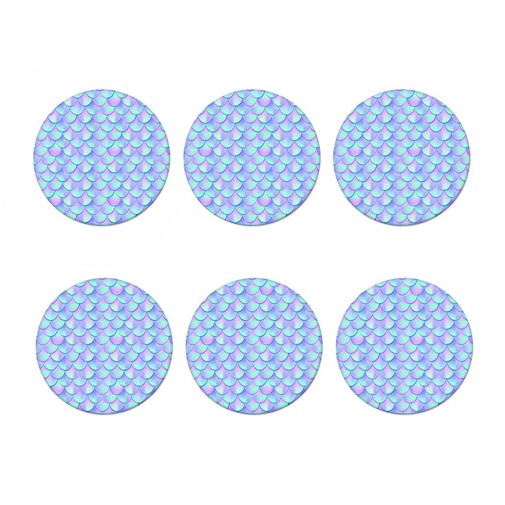 Blue Mermaid Scales Pattern Print Coaster Set