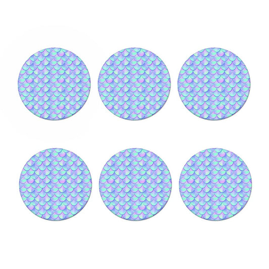 Blue Mermaid Scales Pattern Print Coaster Set