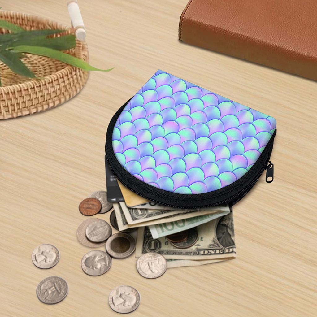 Blue Mermaid Scales Pattern Print Coin Purse