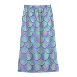 Blue Mermaid Scales Pattern Print Cotton Front Slit Maxi Skirt