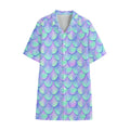 Blue Mermaid Scales Pattern Print Cotton Hawaiian Shirt
