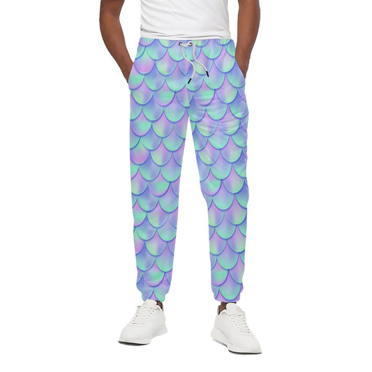 Blue Mermaid Scales Pattern Print Cotton Pants