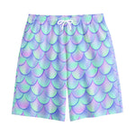 Blue Mermaid Scales Pattern Print Cotton Shorts