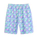 Blue Mermaid Scales Pattern Print Cotton Shorts
