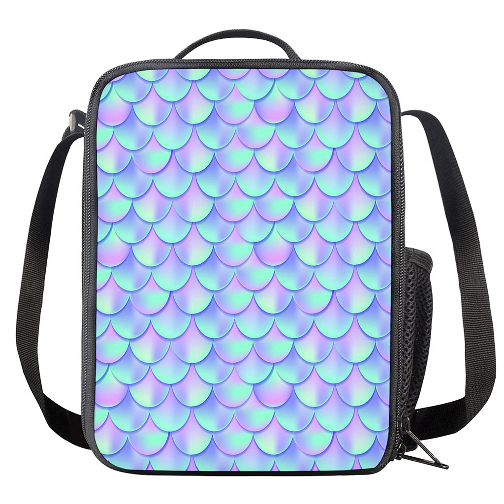 Blue Mermaid Scales Pattern Print Crossbody Lunch Bag