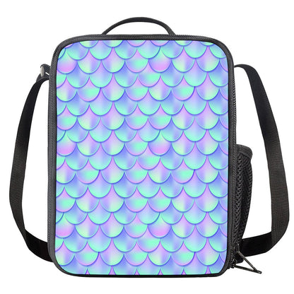 Blue Mermaid Scales Pattern Print Crossbody Lunch Bag