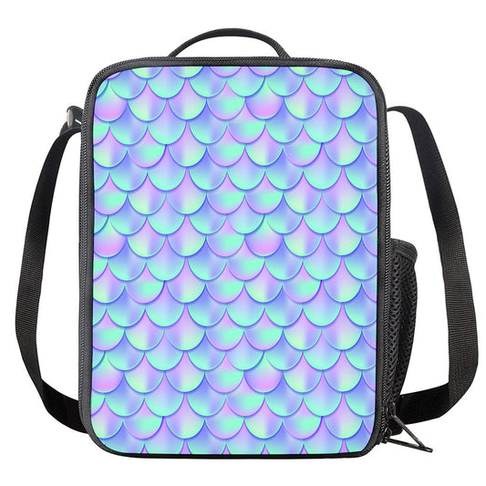 Blue Mermaid Scales Pattern Print Crossbody Lunch Bag