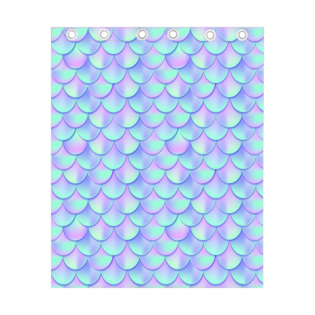 Blue Mermaid Scales Pattern Print Curtain