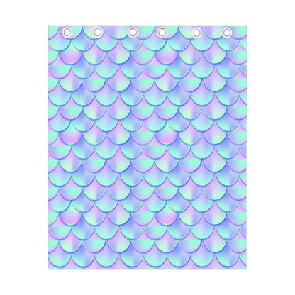 Blue Mermaid Scales Pattern Print Curtain