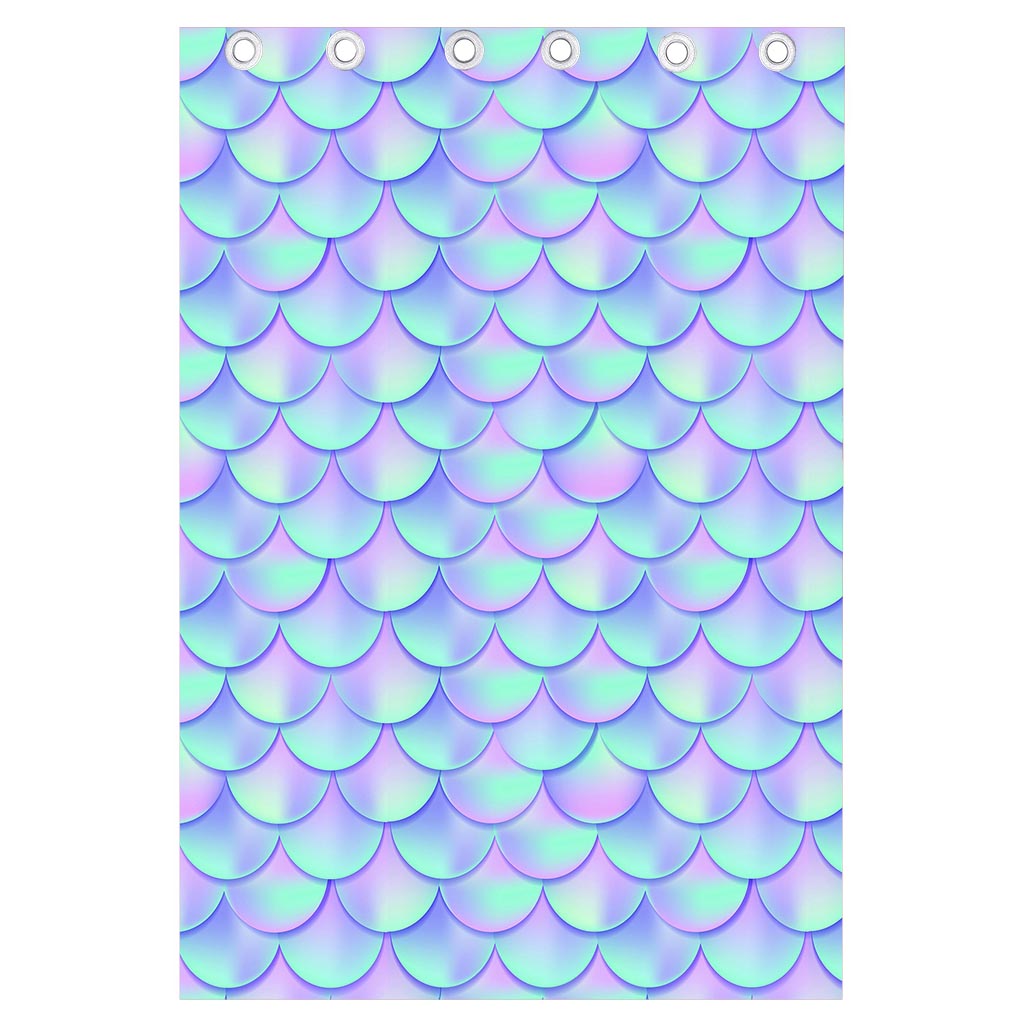 Blue Mermaid Scales Pattern Print Curtain