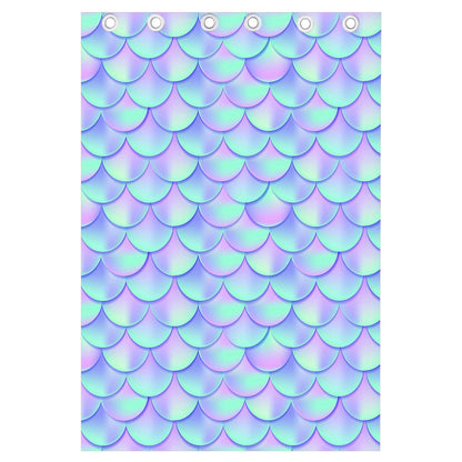 Blue Mermaid Scales Pattern Print Curtain