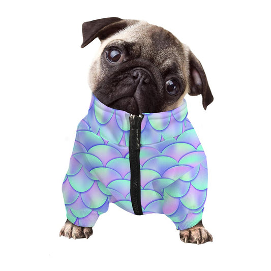 Blue Mermaid Scales Pattern Print Dog Zip Up Jacket