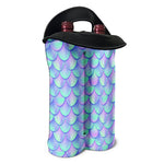 Blue Mermaid Scales Pattern Print Double Neoprene Wine Tote