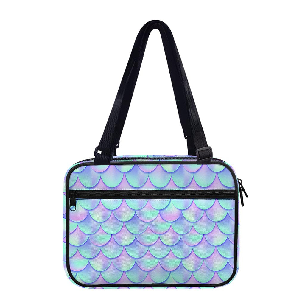 Blue Mermaid Scales Pattern Print Double Strap Bible Bag