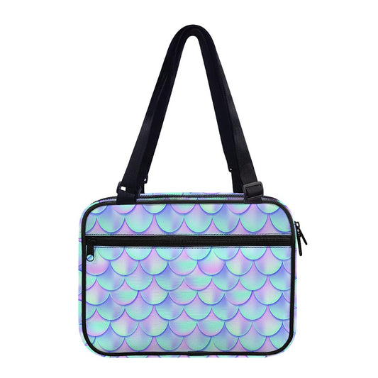 Blue Mermaid Scales Pattern Print Double Strap Bible Bag