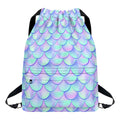 Blue Mermaid Scales Pattern Print Drawstring Backpack