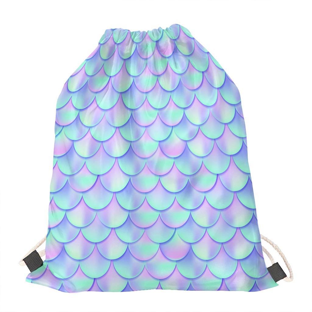 Blue Mermaid Scales Pattern Print Drawstring Bag