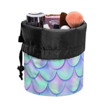 Blue Mermaid Scales Pattern Print Drawstring Makeup Bag