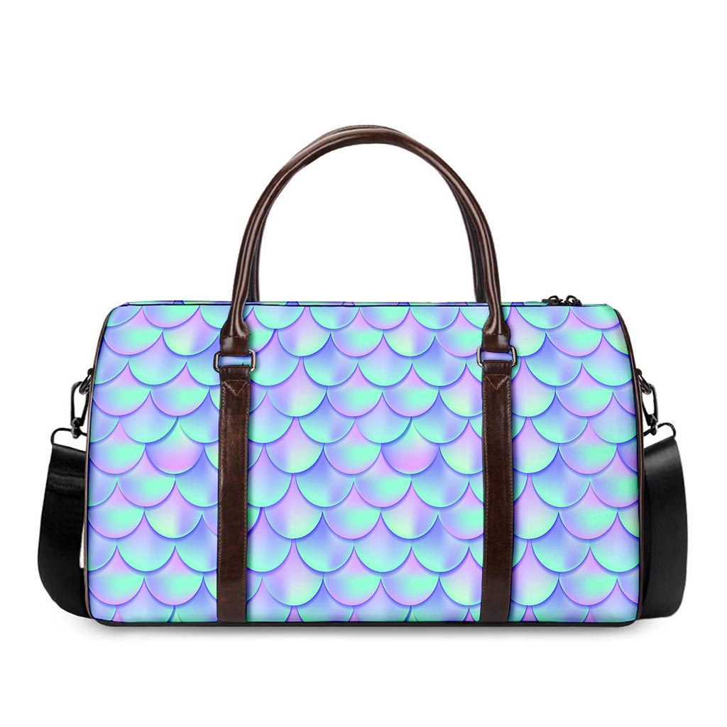 Blue Mermaid Scales Pattern Print Duffle Bag