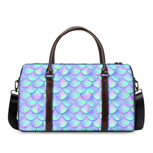 Blue Mermaid Scales Pattern Print Duffle Bag