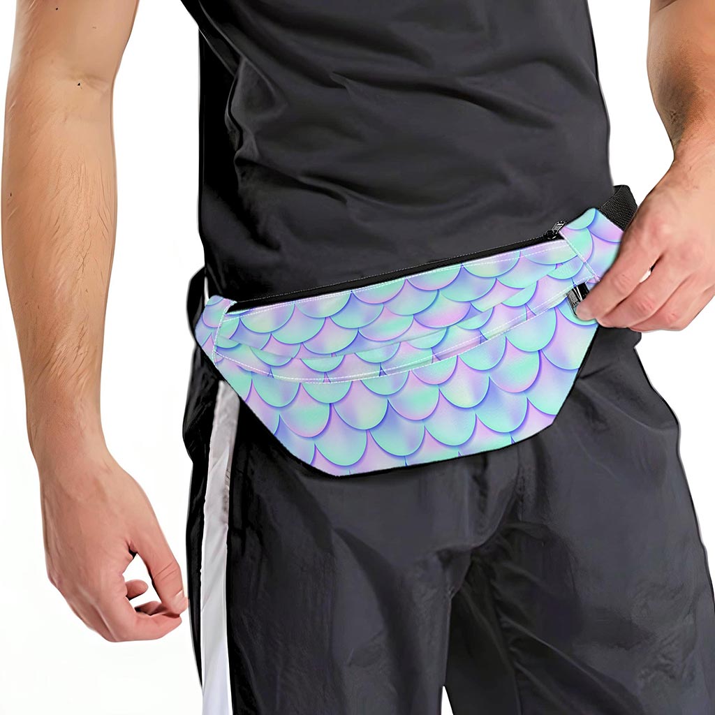 Blue Mermaid Scales Pattern Print Fanny Pack