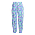 Blue Mermaid Scales Pattern Print Fleece Lined Knit Pants