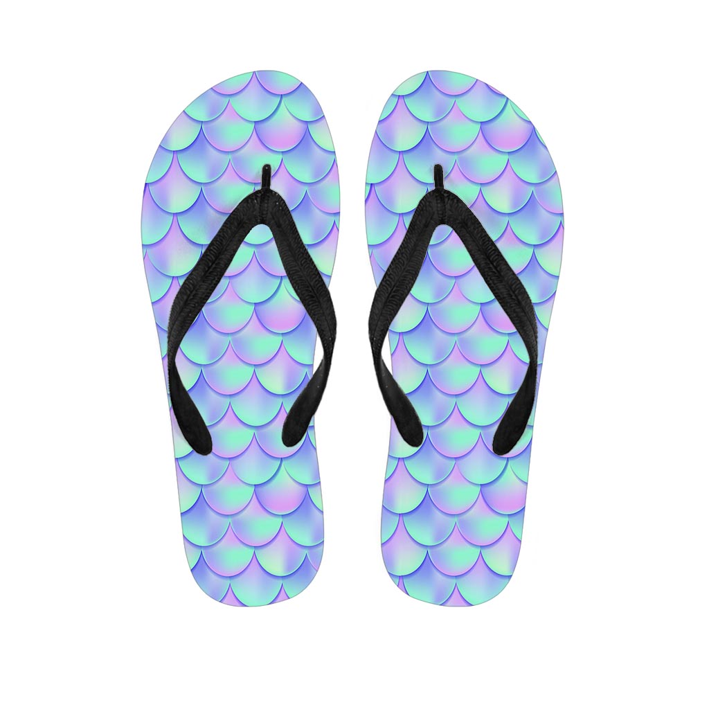 Blue Mermaid Scales Pattern Print Flip Flops