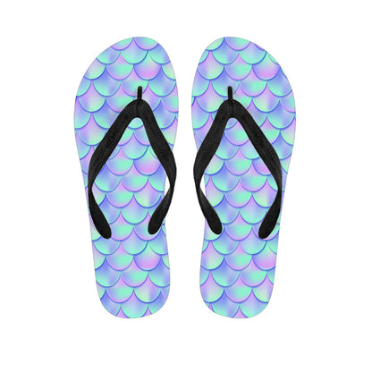 Blue Mermaid Scales Pattern Print Flip Flops