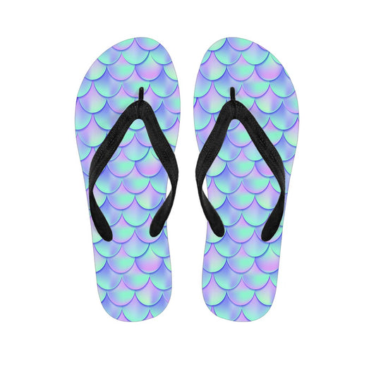 Blue Mermaid Scales Pattern Print Flip Flops
