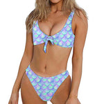 Blue Mermaid Scales Pattern Print Front Bow Tie Bikini