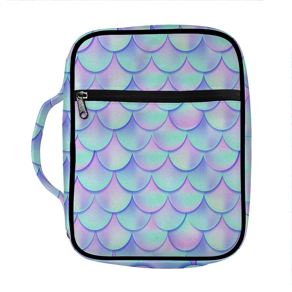 Blue Mermaid Scales Pattern Print Front Pocket Bible Bag