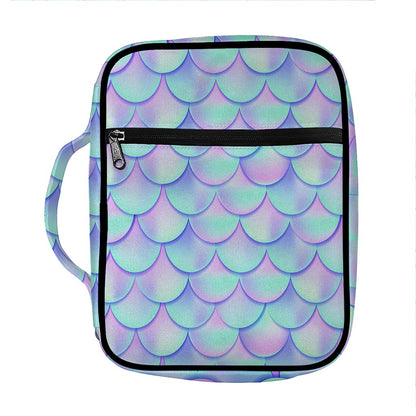 Blue Mermaid Scales Pattern Print Front Pocket Bible Bag