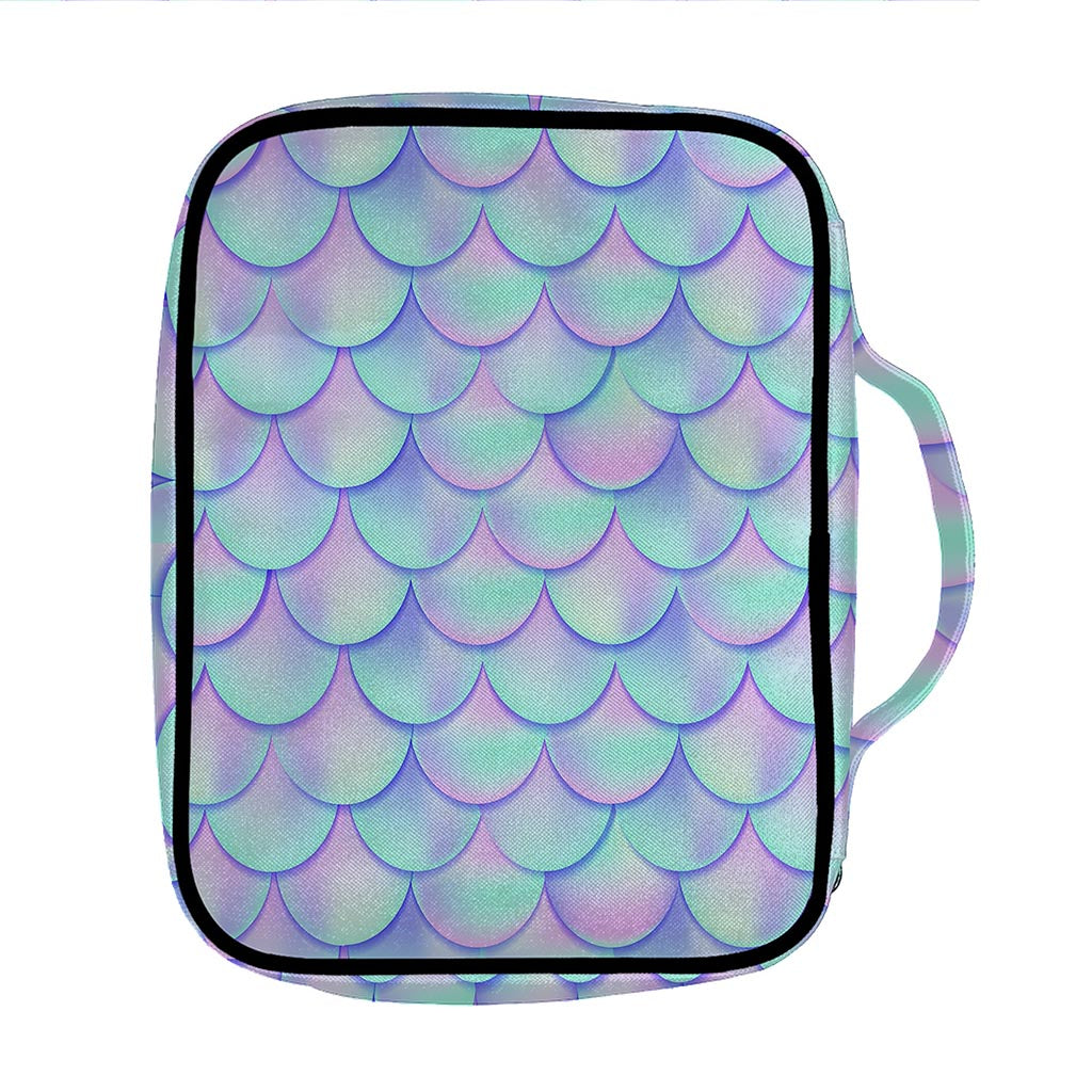 Blue Mermaid Scales Pattern Print Front Pocket Bible Bag