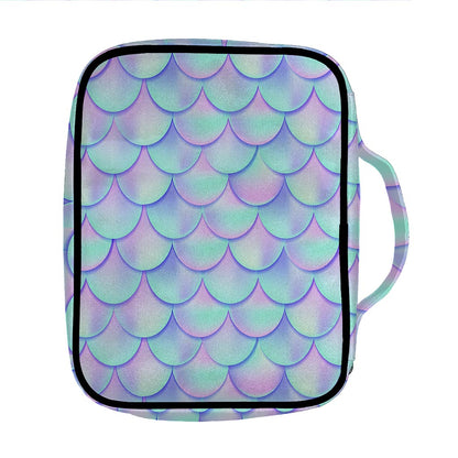 Blue Mermaid Scales Pattern Print Front Pocket Bible Bag