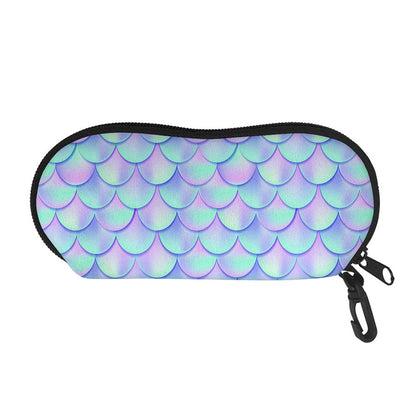 Blue Mermaid Scales Pattern Print Glasses Case