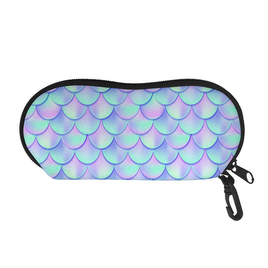 Blue Mermaid Scales Pattern Print Glasses Case