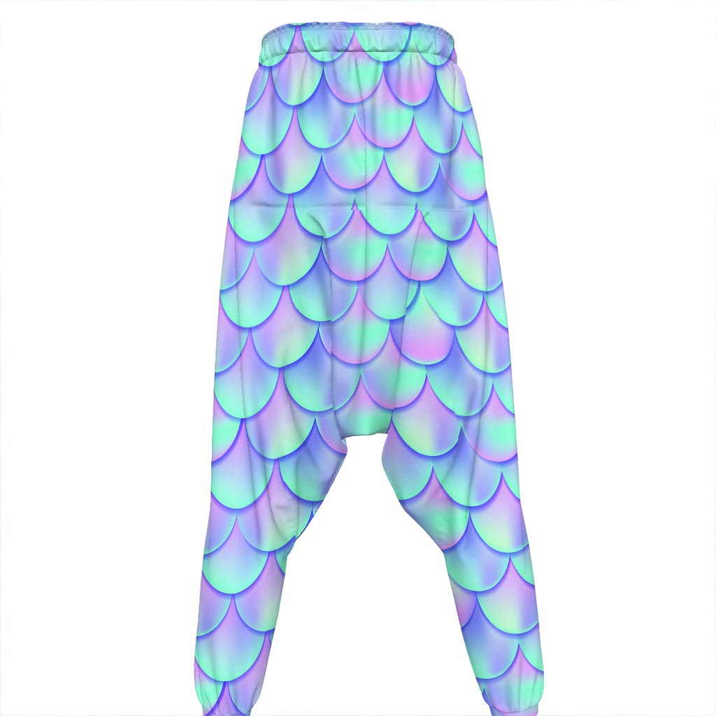 Blue Mermaid Scales Pattern Print Hammer Pants