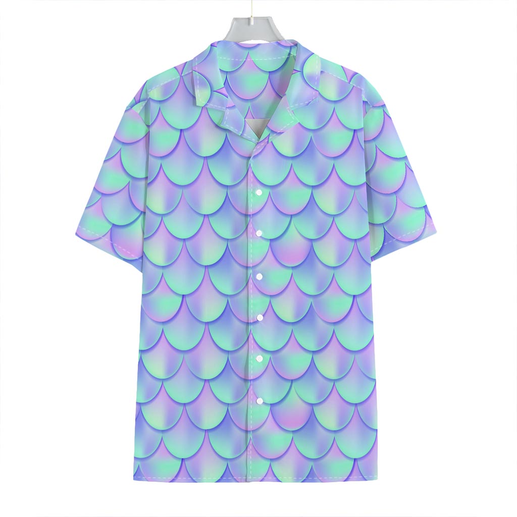 Blue Mermaid Scales Pattern Print Hawaiian Shirt