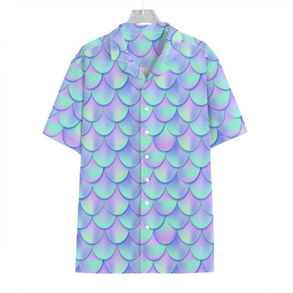 Blue Mermaid Scales Pattern Print Hawaiian Shirt