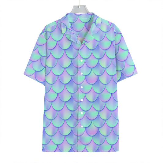 Blue Mermaid Scales Pattern Print Hawaiian Shirt