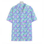 Blue Mermaid Scales Pattern Print Hawaiian Shirt