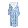 Blue Mermaid Scales Pattern Print Hooded Bathrobe