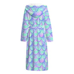 Blue Mermaid Scales Pattern Print Hooded Bathrobe