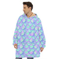Blue Mermaid Scales Pattern Print Hoodie Blanket