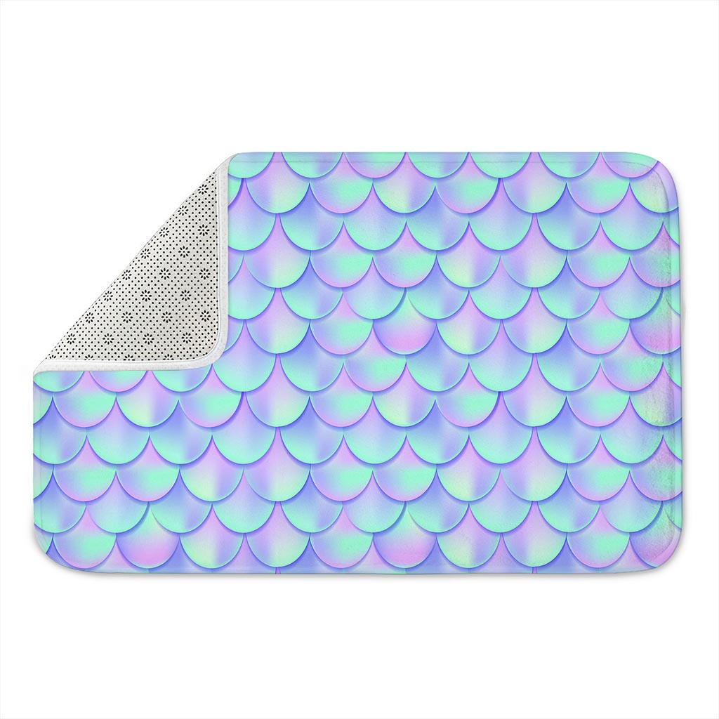 Blue Mermaid Scales Pattern Print Indoor Door Mat